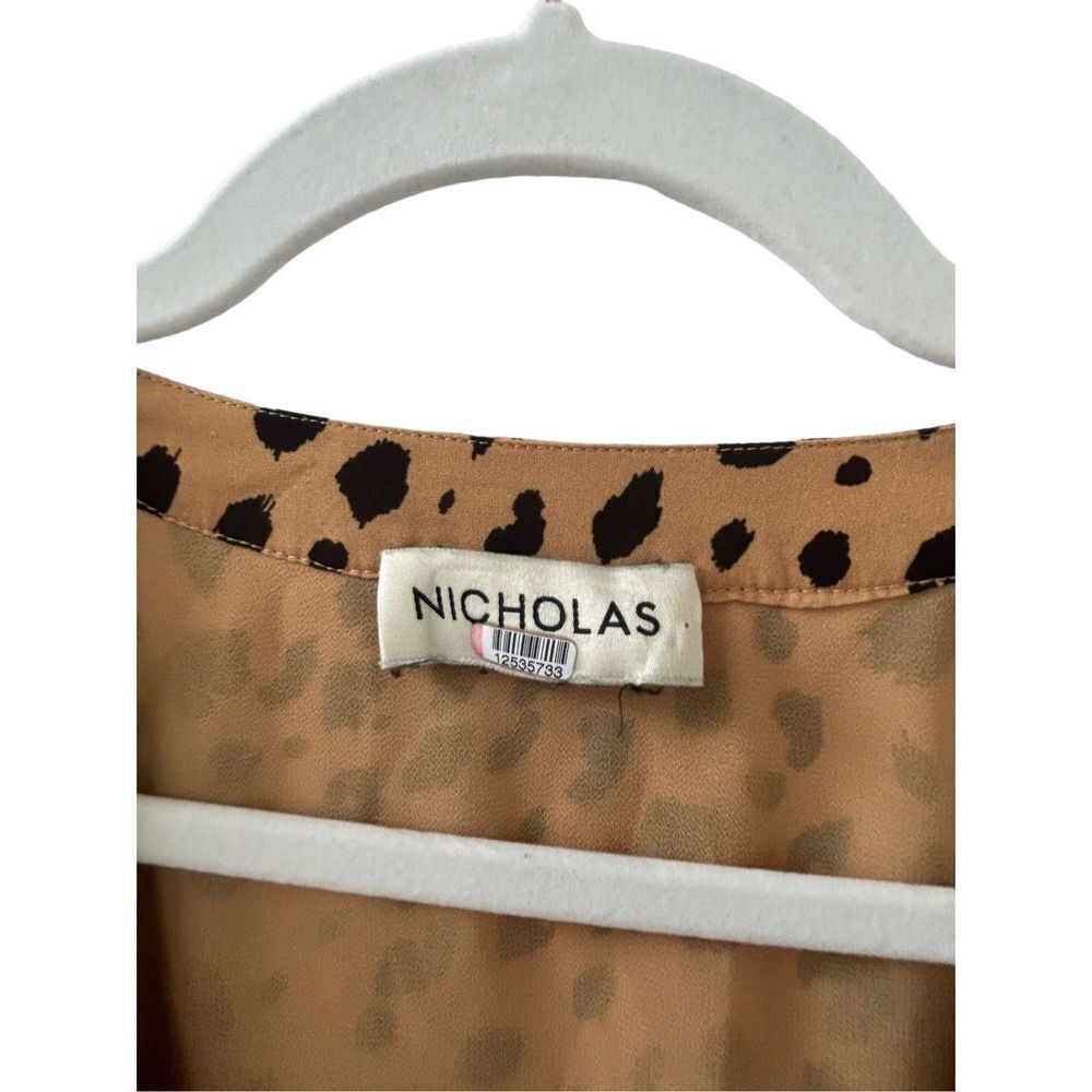 Nicholas Tan Leopard Print V-Neck Tie Front Silk … - image 5
